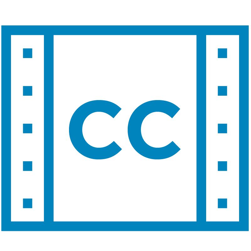 film strip with 'cc' in the middle.
